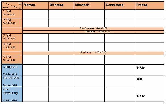 auf dem Foto ist das Stundenraster zu sehen